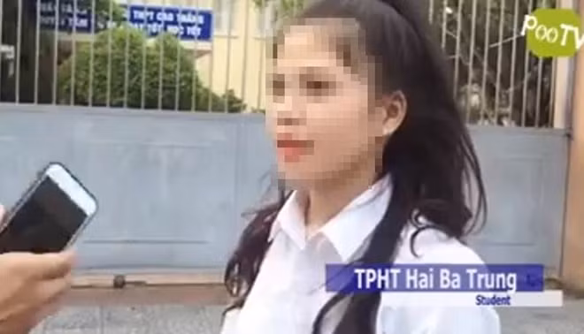 Một nữ sinh tham gia trả lời phỏng vấn trong đoạn clip. Ảnh cắt từ clip.