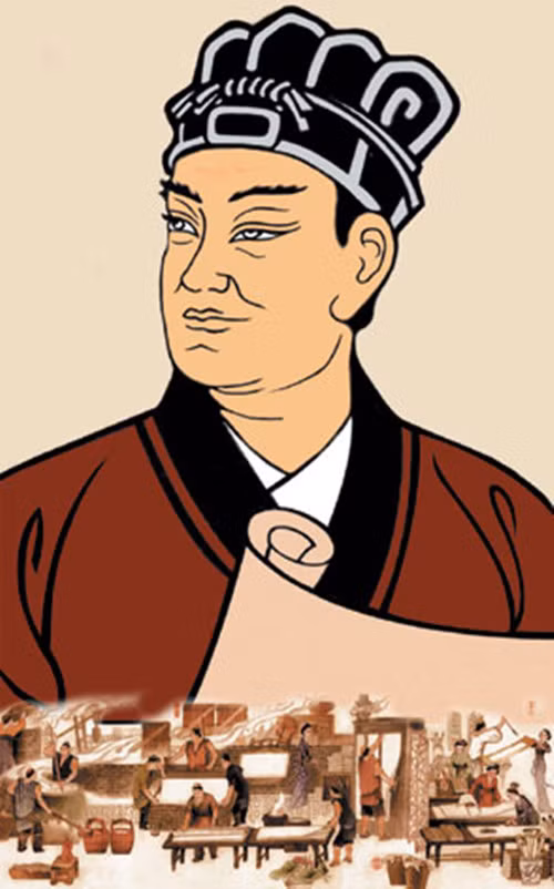 Bức vẽ hoạn quan Thái Luân và phát minh quy trình làm ra giấy.