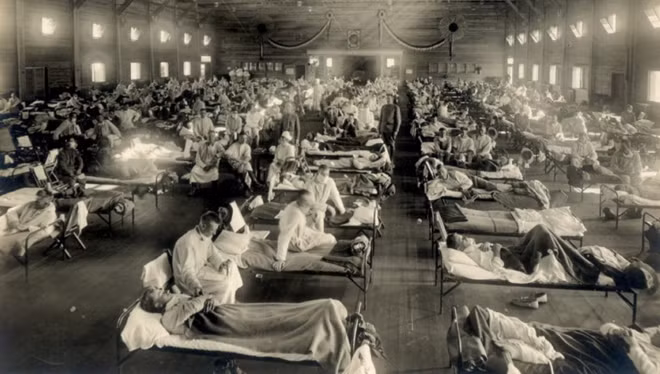 Một bệnh viện dã chiến điều trị cúm Tây Ban Nha vào năm 1918.
