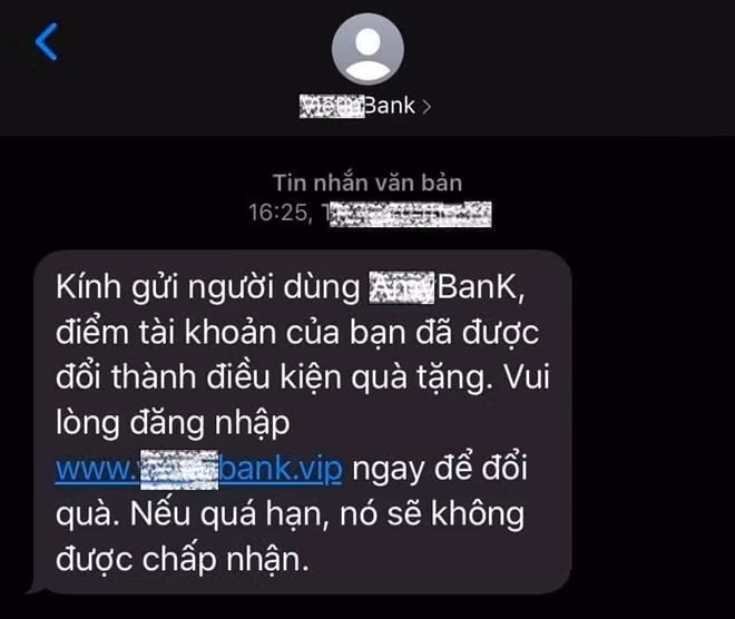 Tin nhắn giả của các đối tượng để lừa chủ tài khoản đăng nhập vào web giả mạo nhằm chiếm đoạt tài sản.