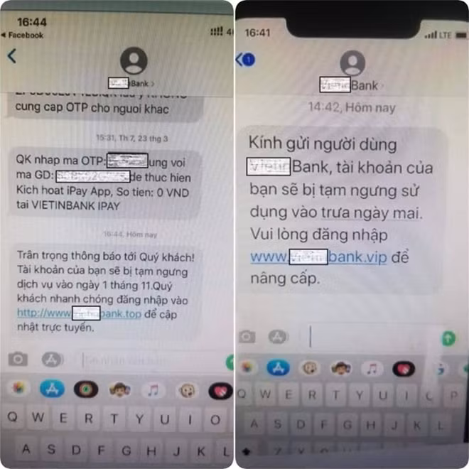 Tin nhắn giả của các đối tượng để lừa chủ tài khoản đăng nhập.