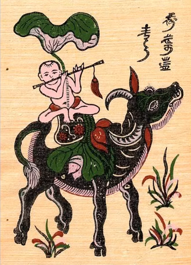 Hình ảnh cậu bé thổi sáo trên lưng trâu trong tranh dân gian Đông Hồ đã trở thành biểu tượng của làng quê Việt Nam.