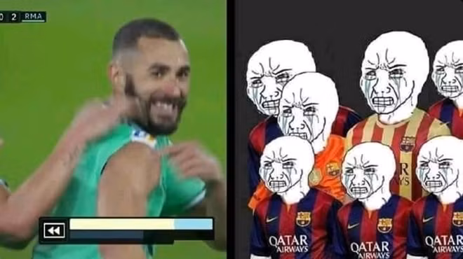 Một bức ảnh "chế" khác miêu tả CĐV Barca đang "cay cú" với những chiến thắng liên tiếp gần đây của Real.
