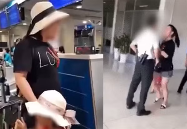Hình ảnh bà Lê Thị Hiền cãi vã với nhân viên hàng không. Ảnh cắt từ clip