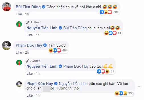 Những bình luận "khó đỡ" từ đồng đội chân sút sinh năm 1997. Ảnh chụp màn hình.