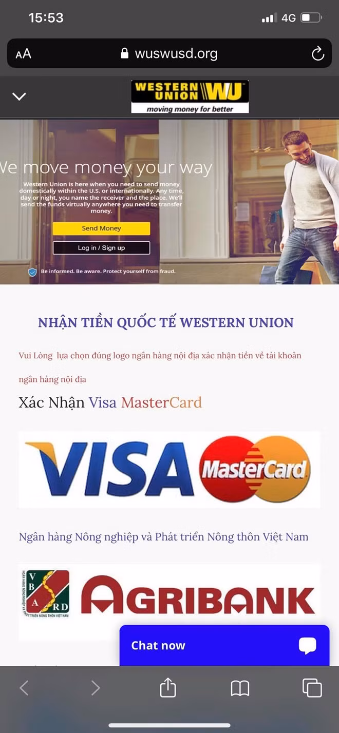 Giao diện của trang web giả mạo.
