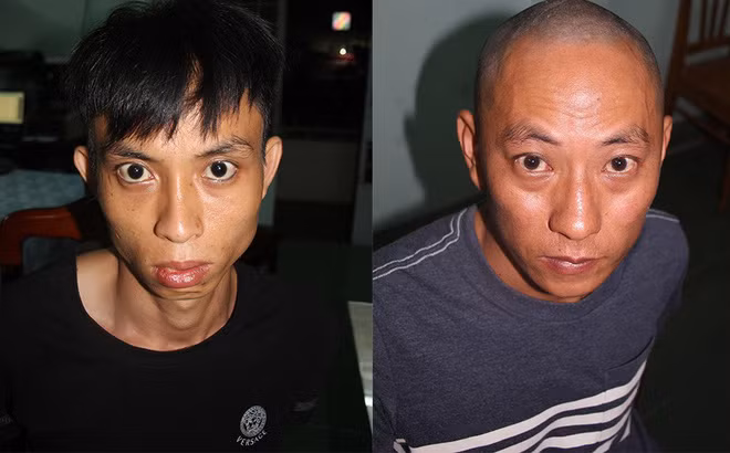 Hai đối tượng Trần Hoàng Nhật Tùng và Đàm Minh Quang sau khi bị bắt giữ.