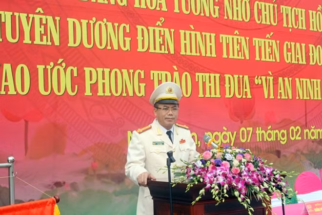 Đại tá Nguyễn Thanh Tùng, Phó Giám đốc CATP Hà Nội phát biểu tại buổi lễ. Ảnh: CTV.