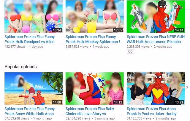 Rất nhiều clip được biến tấu các nhân vật hoạt hình một cách phản cảm.