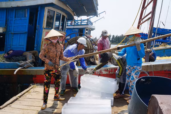 Gánh đá cho các tàu đánh bắt xa bờ.