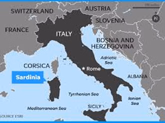 Vị trí đảo tự trị Sardinia trên bản đồ Italy.