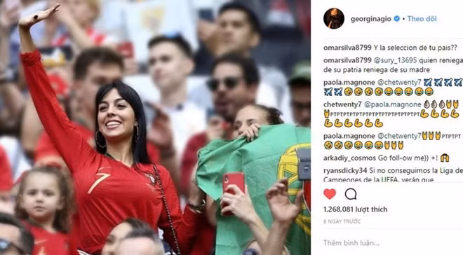 Tài khoản mạng xã hội của Georgina Rodriguez tràn ngập các chỉ trích từ những fan cuồng Bồ Đào Nha.