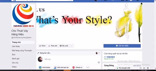 Một Fanpage chuyên cho thuê váy hàng hiệu.