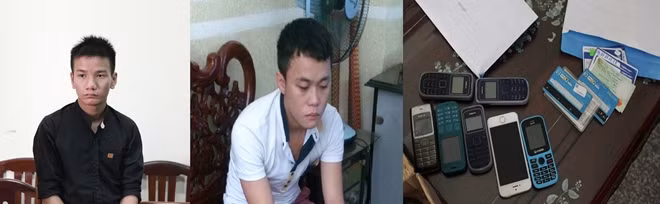 Hai đối tượng sử dụng mạng xã hội và điện thoại để lừa đảo bị bắt giữ cùng tang vật.