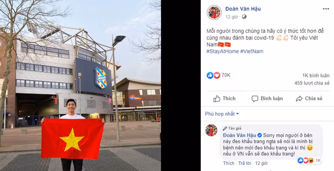 Văn Hậu giải thích lý do không đeo khẩu trang dù dịch COVID-19 đang bùng phát. Ảnh chụp FBNV.