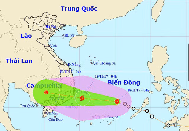 Vị trí và hướng di chuyển của bão số 14 (Ảnh: NCHMF). Vị trí và hướng di chuyển của bão số 14 (Ảnh: NCHMF).