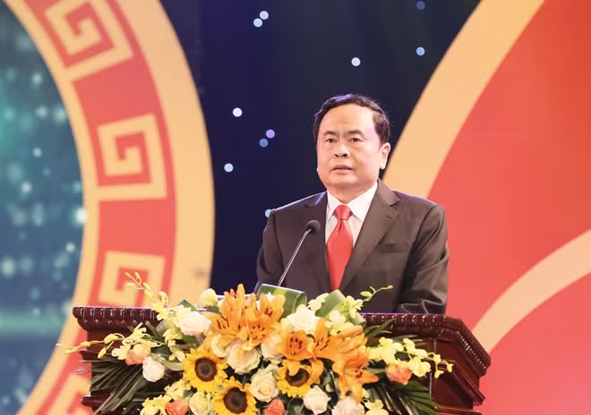 Trưởng Ban chỉ đạo Trung ương CVĐ, Chủ tịch MTTQ VN Trần Thanh Mẫn phát biểu tại lễ trao thưởng.