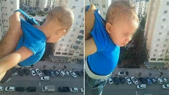 Ông bố câu like bằng hình ảnh treo con lơ lửng.