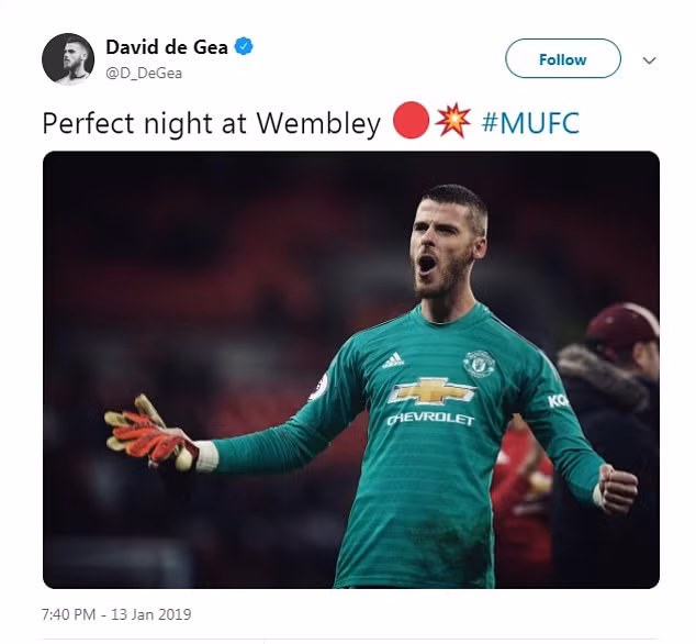 Một đêm tuyệt vời tại Wembley là những gì De Gea nói về chiến tích của mình.