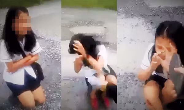 Hình ảnh U bị nhóm H hành hạ trong clip. Hình ảnh U bị nhóm H hành hạ trong clip.