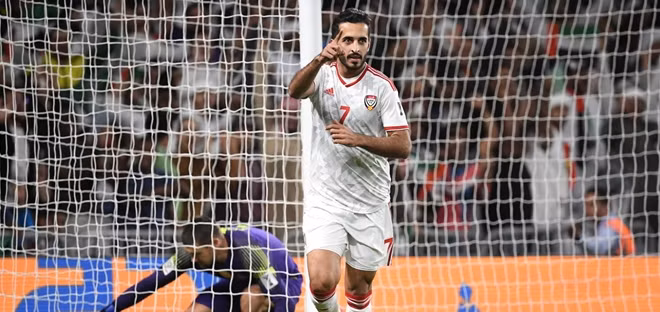 Ali Ahmed Mabkhout người ghi bàn duy nhất của trận đấu vào phút 68. Ảnh: AFC.