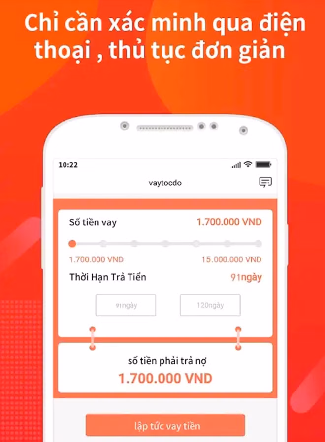 Quảng cáo vay tiền dễ dàng trên App Vaytocdo.