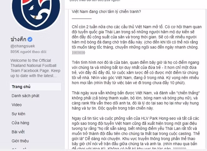 Bài viết trên tài khoản Facebook có tên Changsuek.
