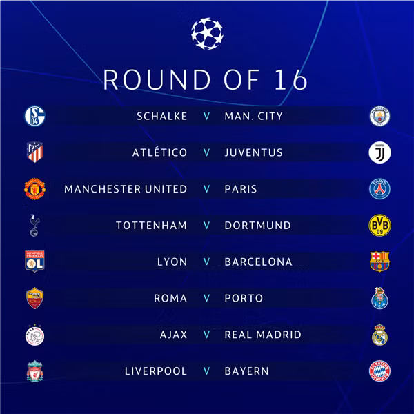 Danh sách các cặp đấu vòng đấu loại trực tiếp Champions League 2018-2019.