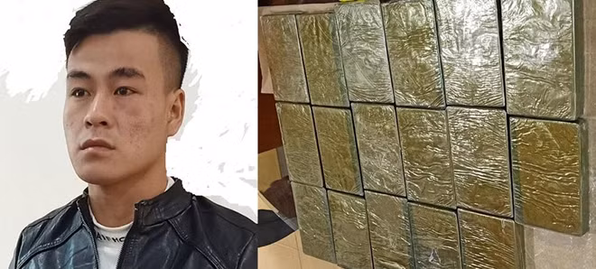 Nông Văn Tùng và 20 bánh heroin bị thu giữ.