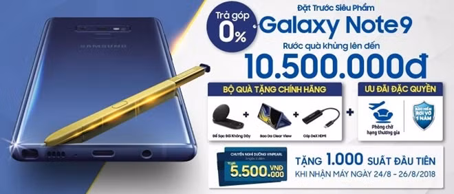 Nhận ngay ưu đãi trị giá 10,5 triệu đồng khi tham gia đặt trước siêu phẩm Samsung Galaxy Note9 tại Viễn Thông A