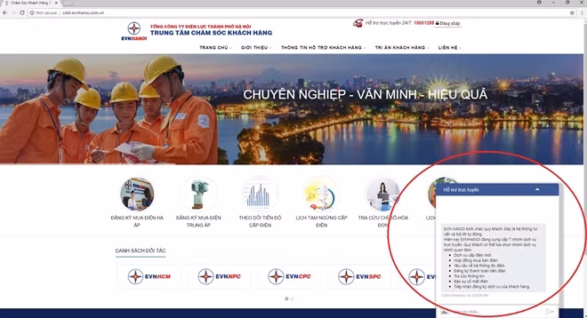 Chatbot hỗ trợ khách hàng qua website CSKH của EVN HANOI
