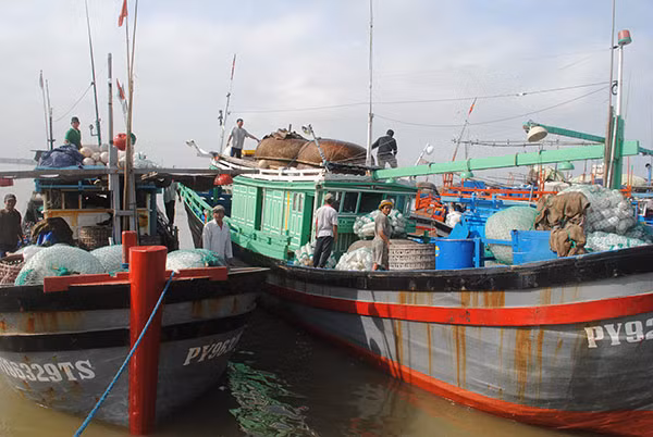 Ngư dân Phú Yên lên tàu đánh cá chuẩn bị rời cảng phường 6 vươn ra khơi xa đánh bắt hải sản trong những ngày tết.