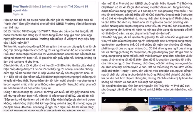 "Hành trình" gian nan đi tìm giấy chứng tử cho bố được chị Hoa chia sẻ trên trang facebook cá nhân.