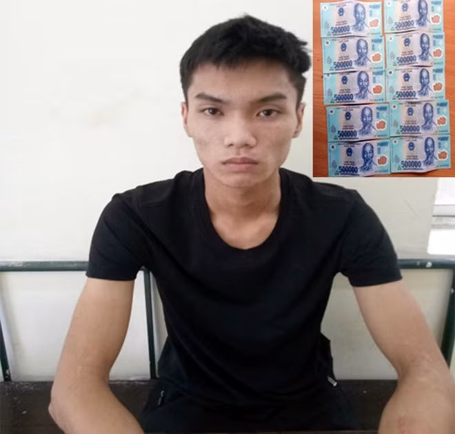 Đối tượng Phạm Thế Anh và tang vật (ảnh nhỏ).