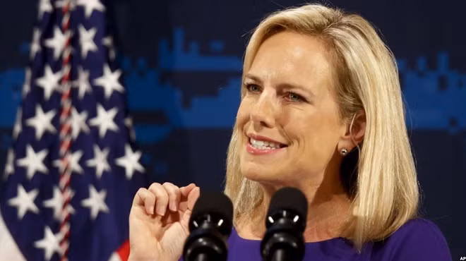 Bộ trưởng An ninh Nội địa Kirstjen Nielsen tại Hội nghị An ninh mạng hôm 31-7 ở New York.