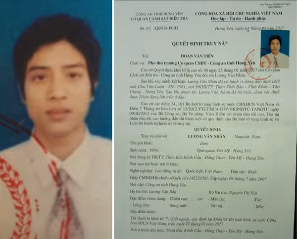 Lượng Văn Nhân đang bị Cơ quan CSĐT Công an tỉnh Hưng Yên truy nã về hành vi gây rối trật tự công cộng