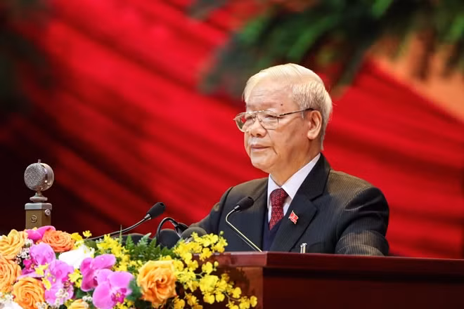 Tổng Bí thư, Chủ tịch nước Nguyễn Phú Trọng phát biểu tại phiên khai mạc Đại hội. Ảnh: VGP/Nhật Bắc