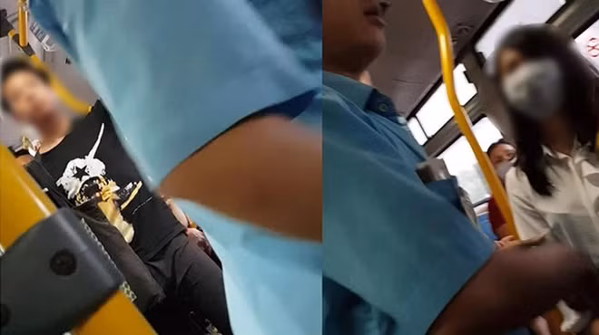 Hình ảnh trên xe bus nam thanh niên có hành vi thủ dâm (ảnh cắt từ clip)