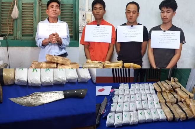 Các đối tượng cầm đầu đường dây vận chuyển ma túy bị bắt giữ cùng nhiều tang vật liên quan.