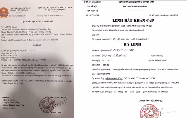 Lệnh bắt bị can và giấy triệu tập giả mà anh T. nhận được từ nhóm lừa đảo.