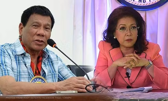Tổng thống Philippines Rodrigo Duterte (trái) và Chánh án Tòa án tối cao Maria Lourdes Sereno.