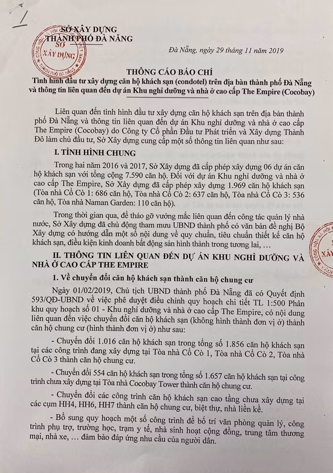 Thông cáo báo chí của Sở Xây dựng Đà Nẵng.