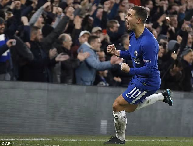 Hazard ăn mừng bàn thắng gỡ hòa. Ảnh: AP.