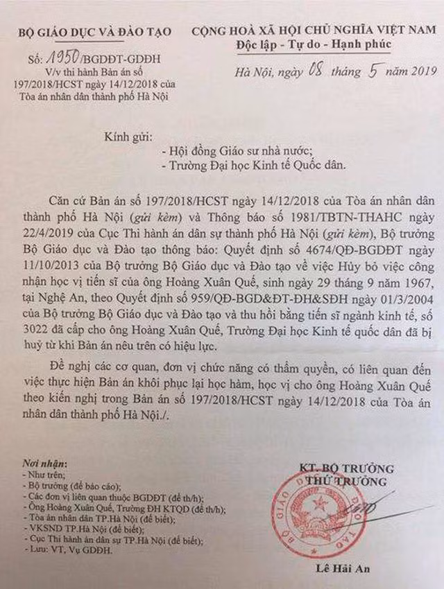 Công văn của Bộ GD&ĐT.