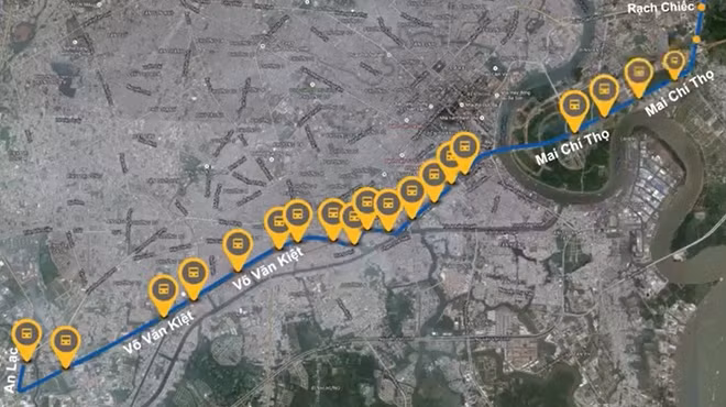 Theo thiết kế, tuyến BRT số 1 của thành phố sẽ có lộ trình đi dọc hành lang đại lộ Võ Văn Kiệt - Mai Chí Thọ.