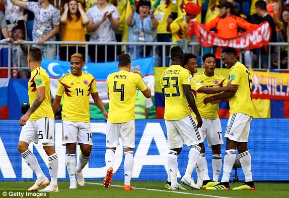 Niềm vui của các cầu thủ Colombia.