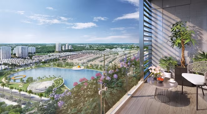 Một góc ban công căn hộ tầng 16 tại dự án Anland Lakeview.