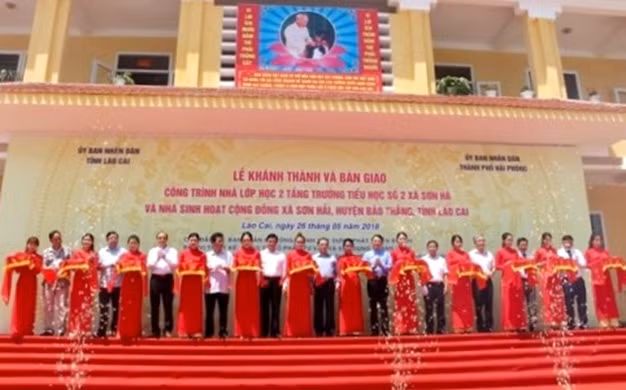 Các đại biểu Hải Phòng và Lào Cai cắt băng khánh thành công trình Các đại biểu Hải Phòng và Lào Cai cắt băng khánh thành công trình