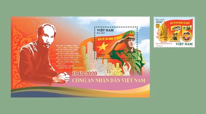 Bộ tem “CAND Việt Nam” gồm block và mẫu tem, phát hành năm 2020.