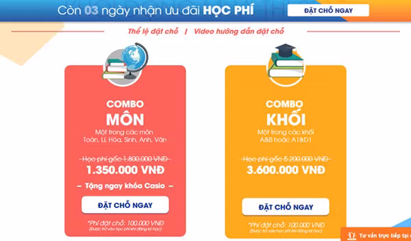 Giao diện một trang mạng cung cấp dịch vụ ôn luyện thi trực tuyến.
